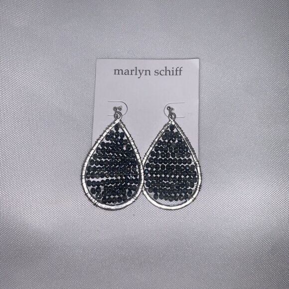 Marlyn Schiff Light Blue Silver Dropped Earrings Oval Shaped Wired Design - Picture 5 of 6